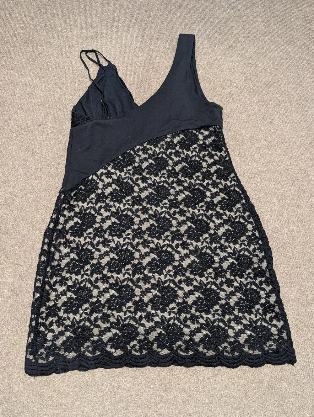 FREE PEOPLE Lower East Side Lace-Contrast Mini Dress Asymmetrical (Large)